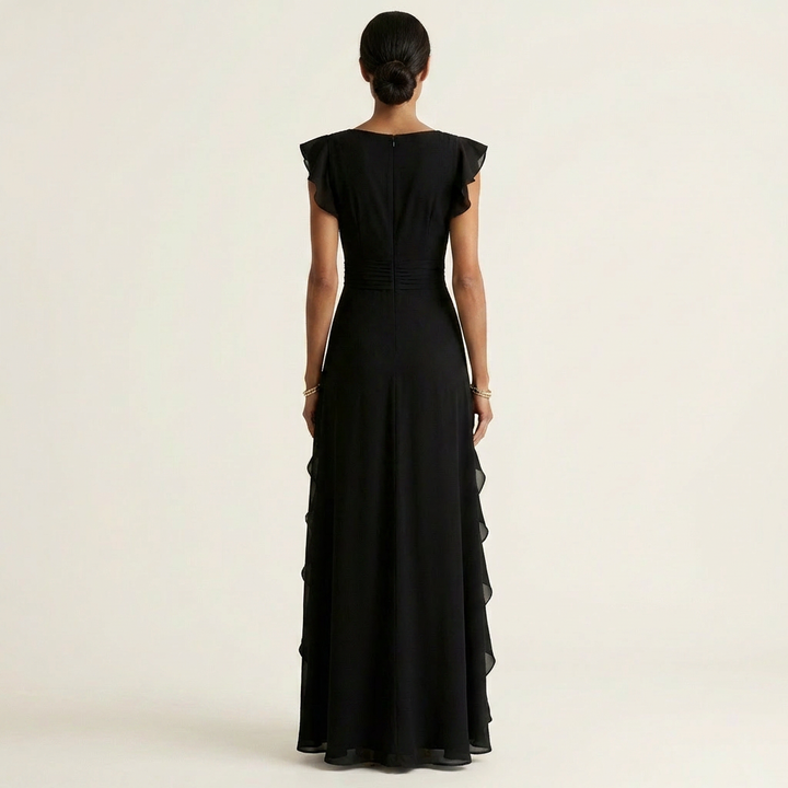 NELLYANA | WRAP-STYLE V-NECK MAXI DRESS FOR WOMEN