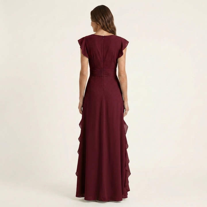 NELLYANA | WRAP-STYLE V-NECK MAXI DRESS FOR WOMEN