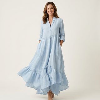JILANA | STAND-COLLAR BUTTON-FRONT MAXI DRESS FOR WOMEN