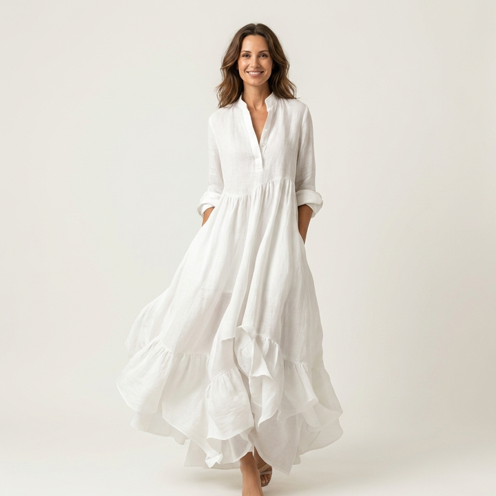 JILANA | STAND-COLLAR BUTTON-FRONT MAXI DRESS FOR WOMEN
