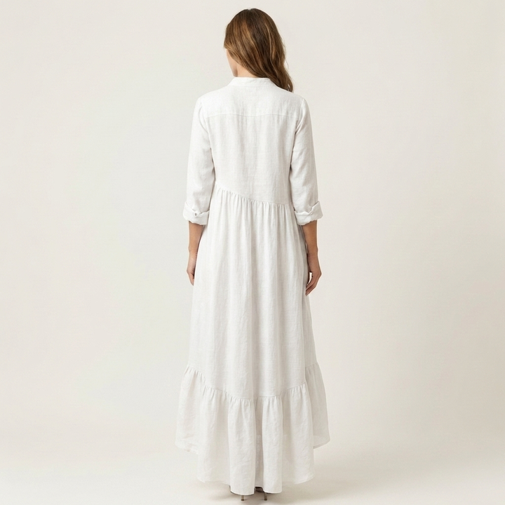JILANA | STAND-COLLAR BUTTON-FRONT MAXI DRESS FOR WOMEN