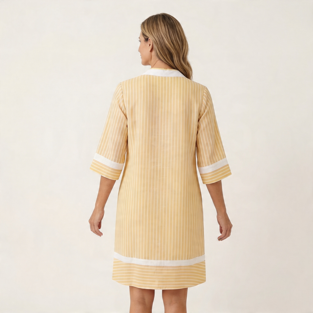 SANINA | CONTRAST-TRIM STRIPE V-NECK DRESS FOR WOMEN