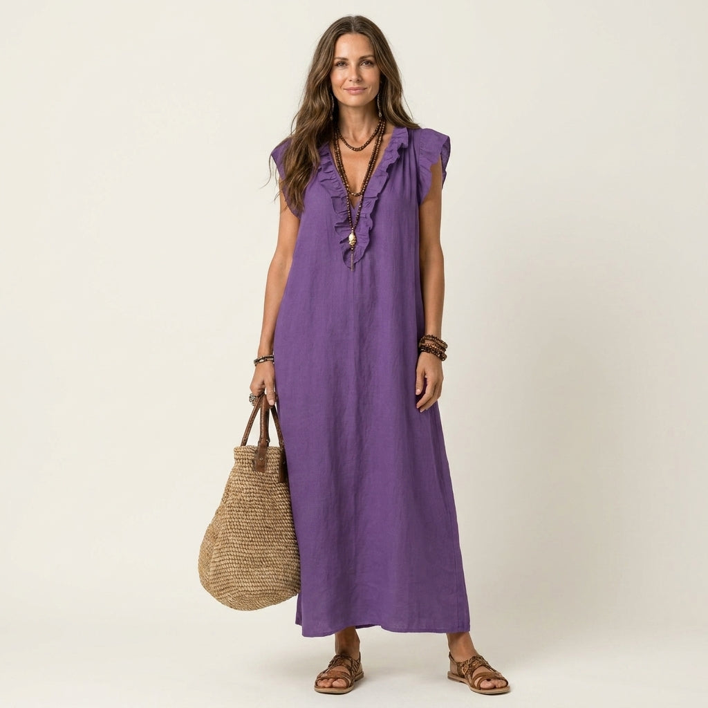JOSETTE | RUFFLE V-NECK MAXI DRESS FOR WOMEN