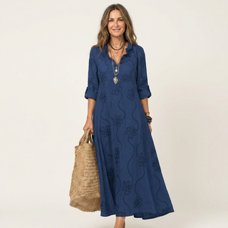 MARIAM | COTTON-LINEN MAXI FLORAL DRESS FOR WOMEN