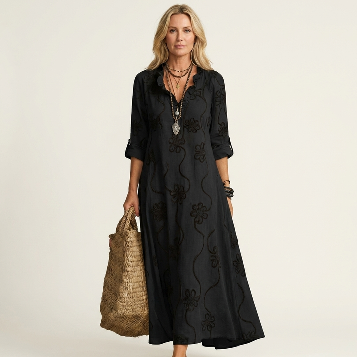 MARIAM | COTTON-LINEN MAXI FLORAL DRESS FOR WOMEN