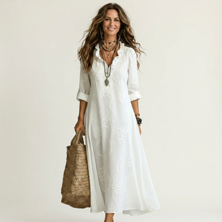 MARIAM | COTTON-LINEN MAXI FLORAL DRESS FOR WOMEN