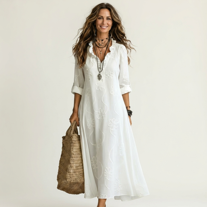 MARIAM | COTTON-LINEN MAXI FLORAL DRESS FOR WOMEN