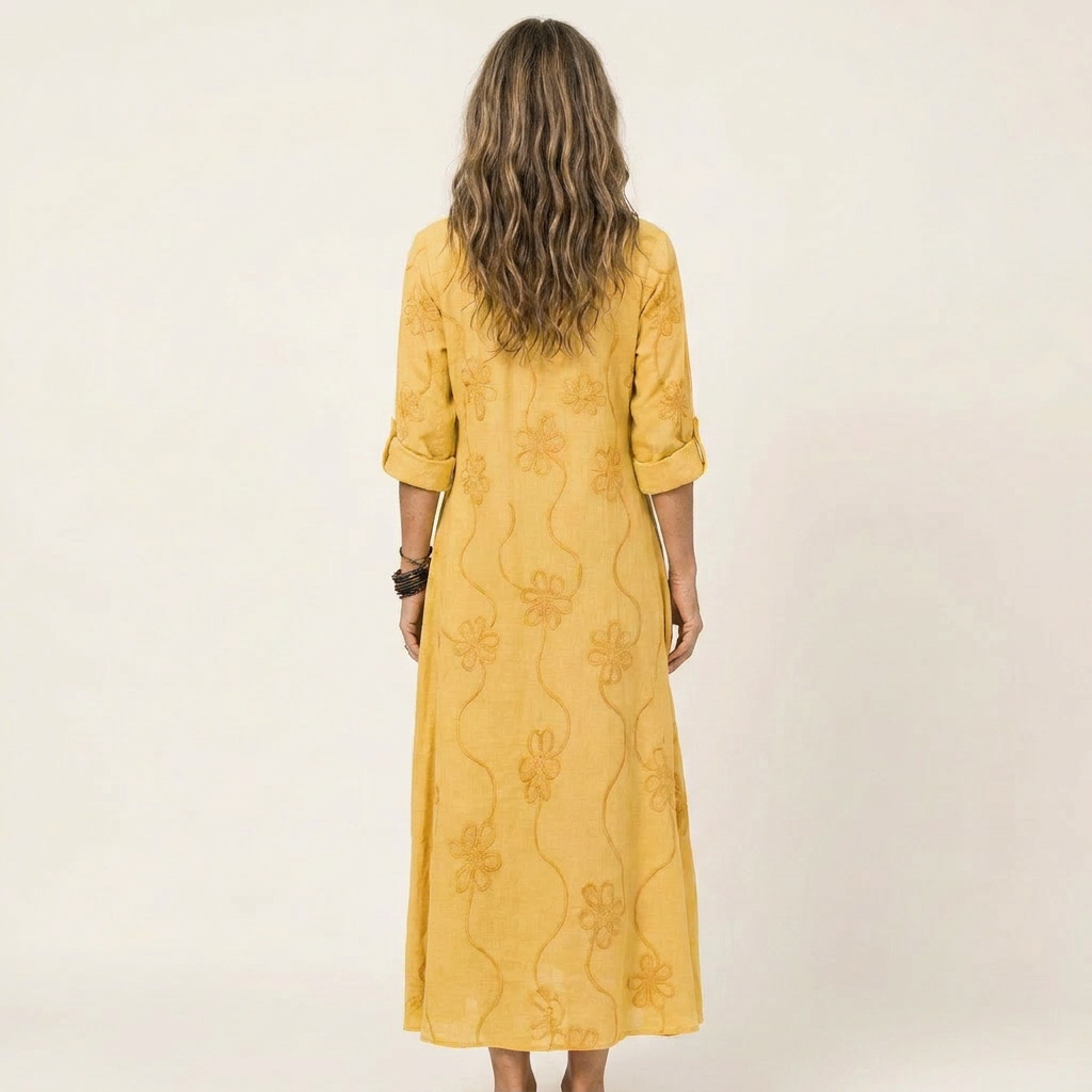 MARIAM | COTTON-LINEN MAXI FLORAL DRESS FOR WOMEN