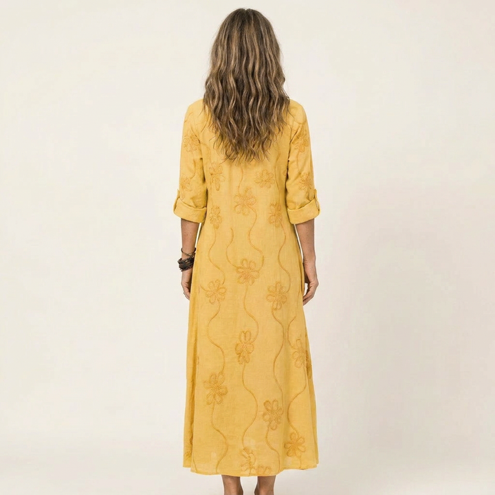 MARIAM | COTTON-LINEN MAXI FLORAL DRESS FOR WOMEN