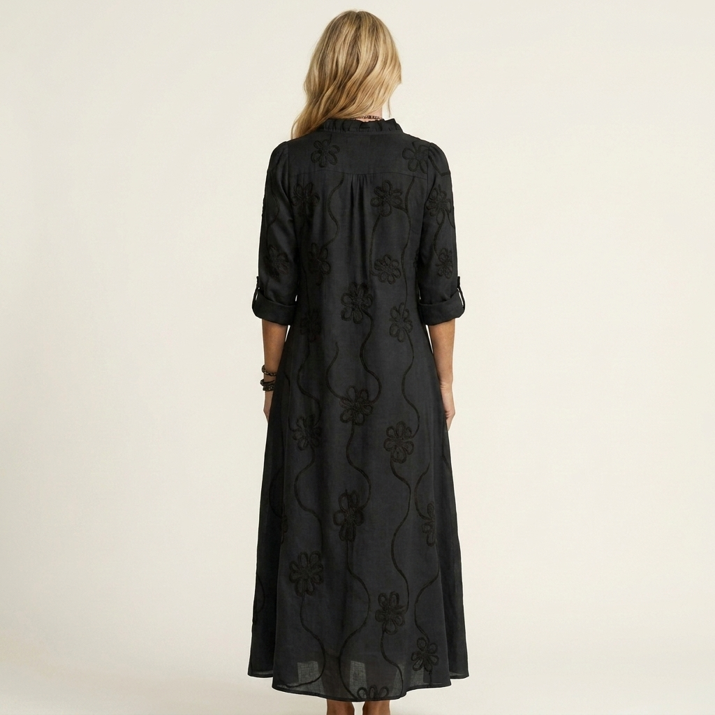 MARIAM | COTTON-LINEN MAXI FLORAL DRESS FOR WOMEN