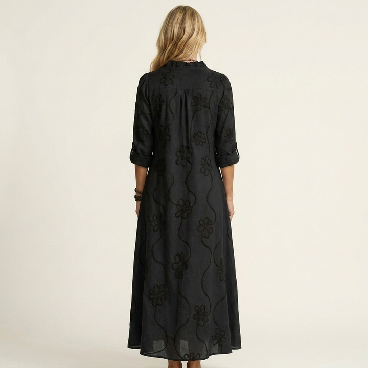 MARIAM | COTTON-LINEN MAXI FLORAL DRESS FOR WOMEN