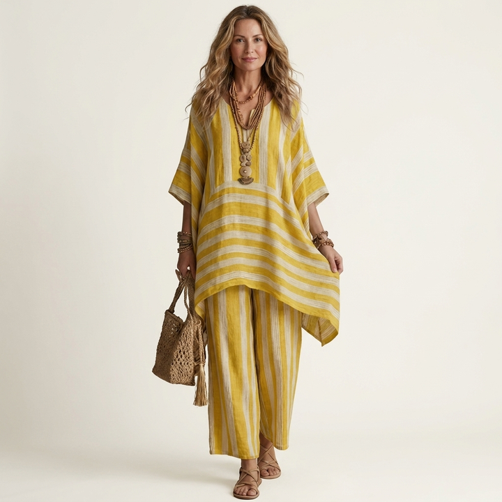 KIARA | TWO-PIECE STRIPED COTTON-LINEN DRESS FOR WOMEN