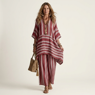 KIARA | TWO-PIECE STRIPED COTTON-LINEN DRESS FOR WOMEN