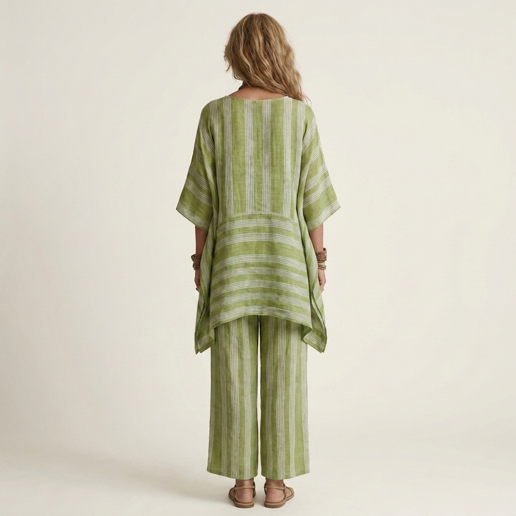 KIARA | TWO-PIECE STRIPED COTTON-LINEN DRESS FOR WOMEN