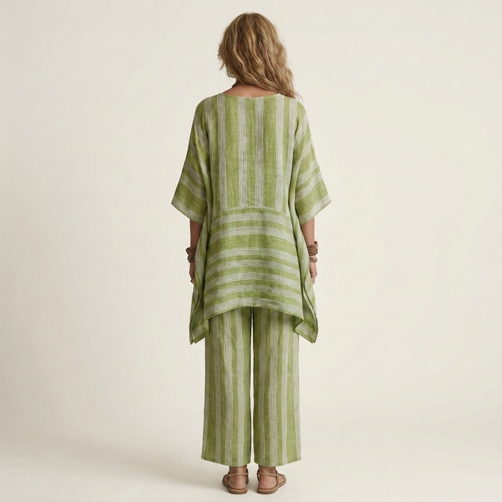 KIARA | TWO-PIECE STRIPED COTTON-LINEN DRESS FOR WOMEN