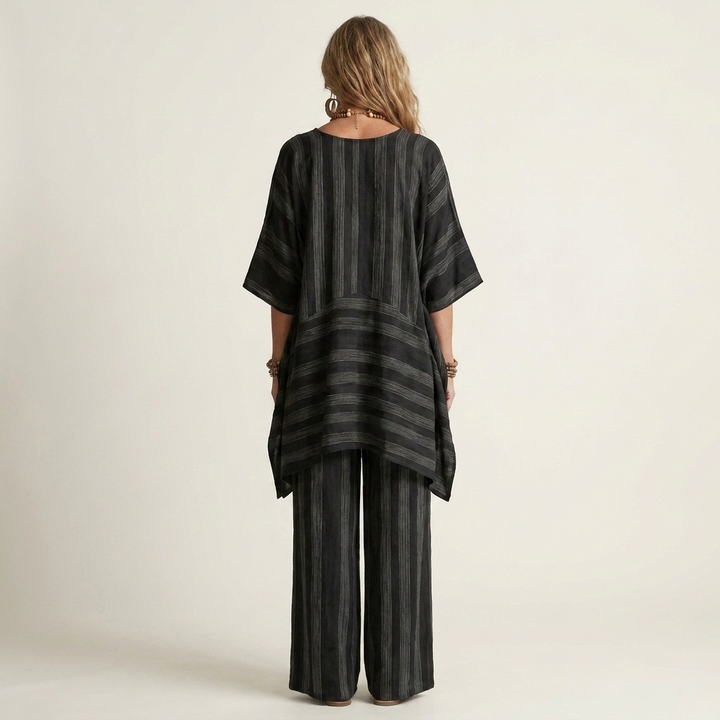 KIARA | TWO-PIECE STRIPED COTTON-LINEN DRESS FOR WOMEN