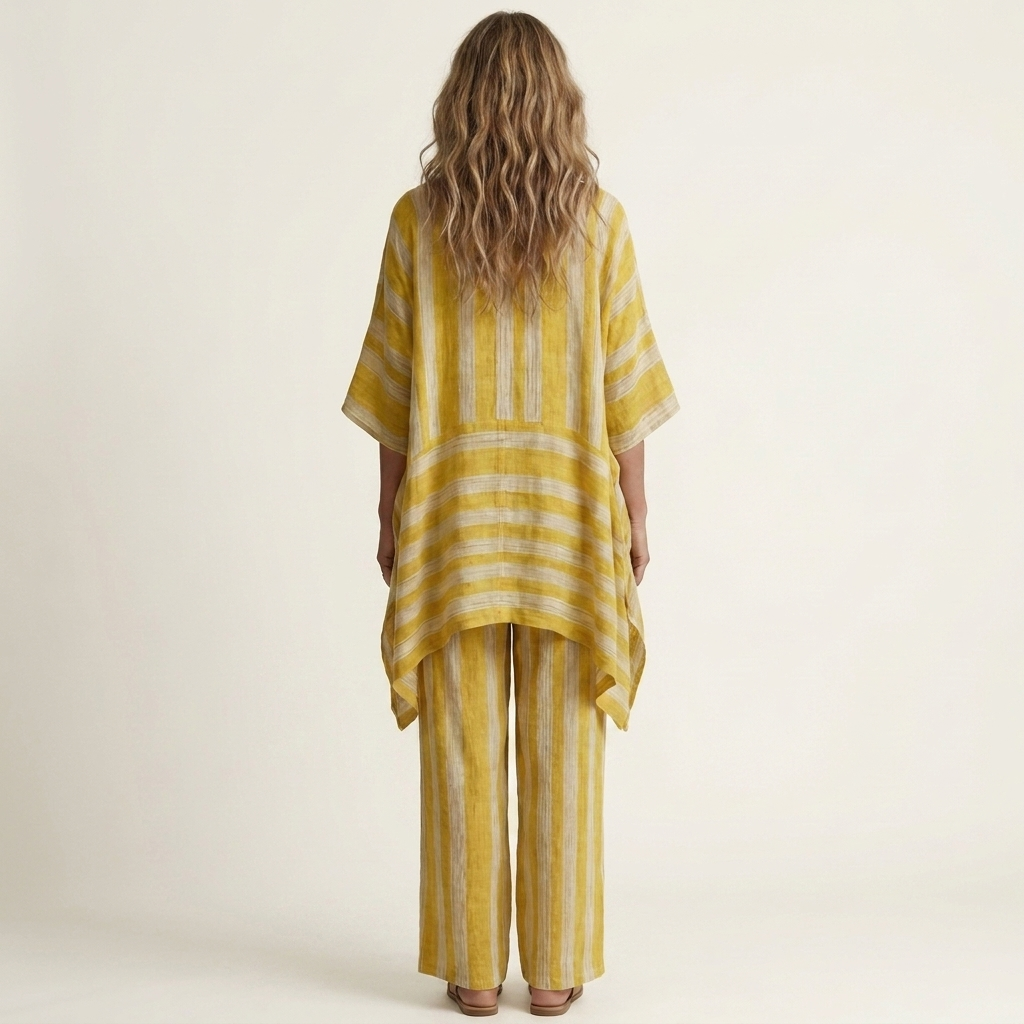 KIARA | TWO-PIECE STRIPED COTTON-LINEN DRESS FOR WOMEN