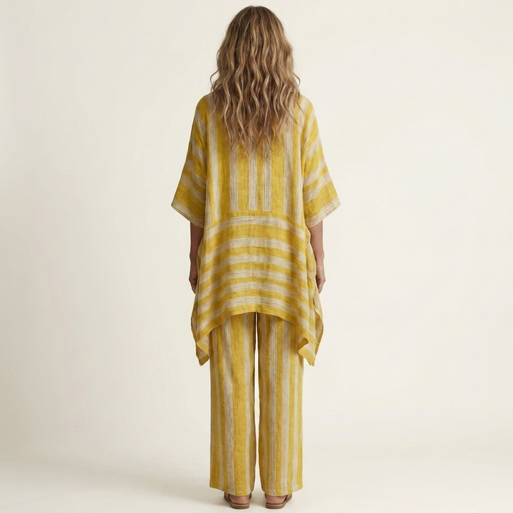 KIARA | TWO-PIECE STRIPED COTTON-LINEN DRESS FOR WOMEN