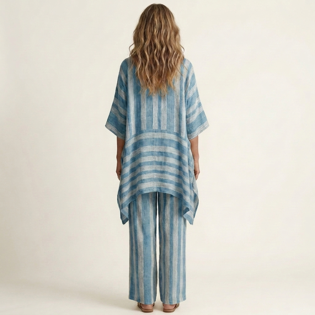 KIARA | TWO-PIECE STRIPED COTTON-LINEN DRESS FOR WOMEN