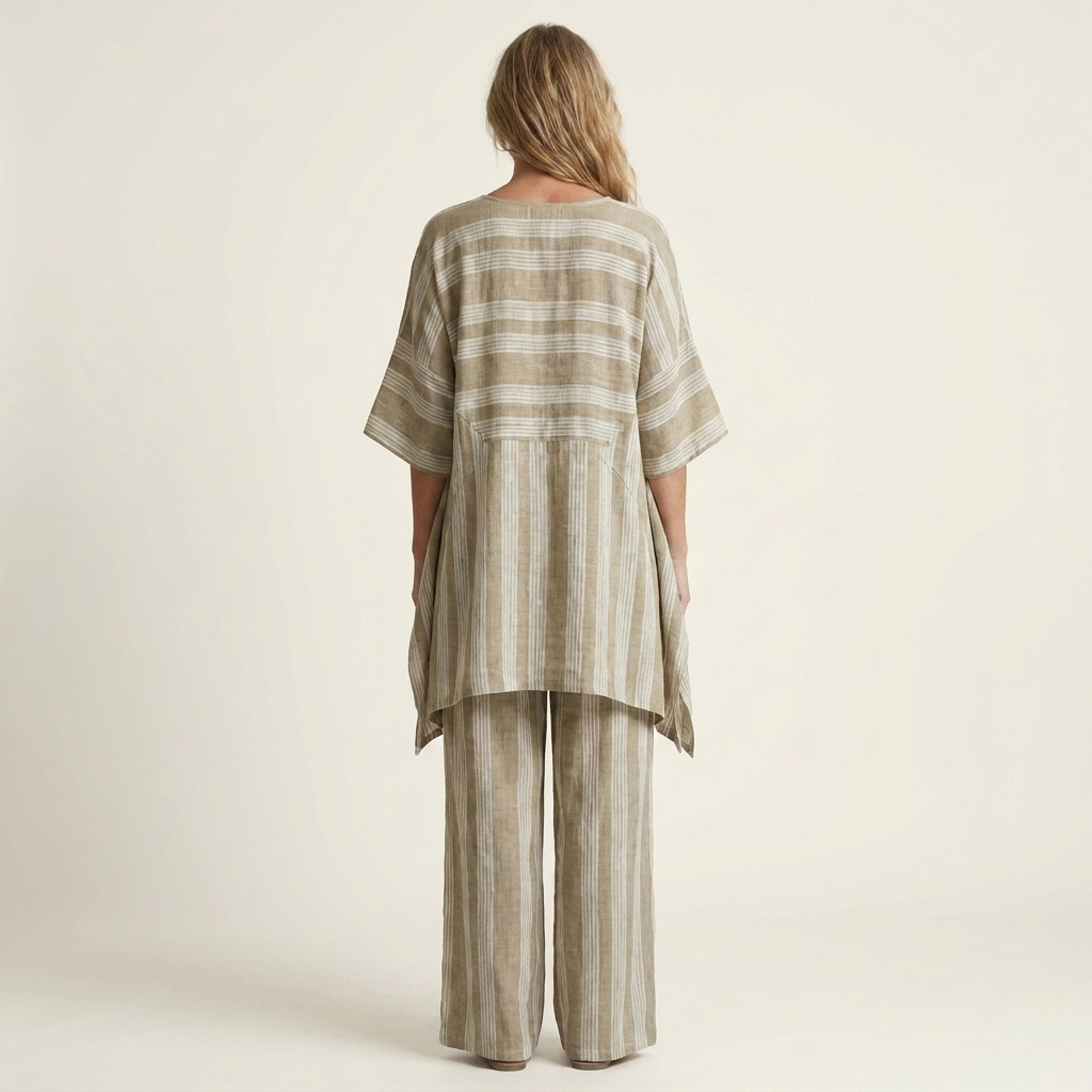 KIARA | TWO-PIECE STRIPED COTTON-LINEN DRESS FOR WOMEN