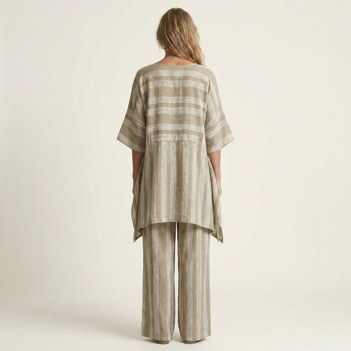 KIARA | TWO-PIECE STRIPED COTTON-LINEN DRESS FOR WOMEN