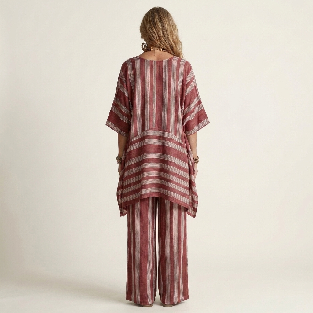 KIARA | TWO-PIECE STRIPED COTTON-LINEN DRESS FOR WOMEN