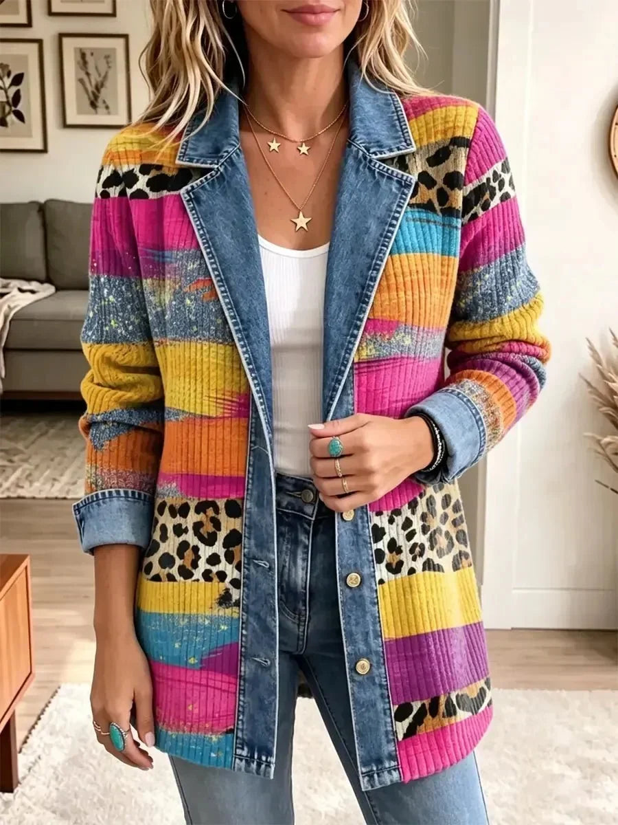 VICTORIA | RETRO LEOPARD DENIM JACKET FOR WOMEN