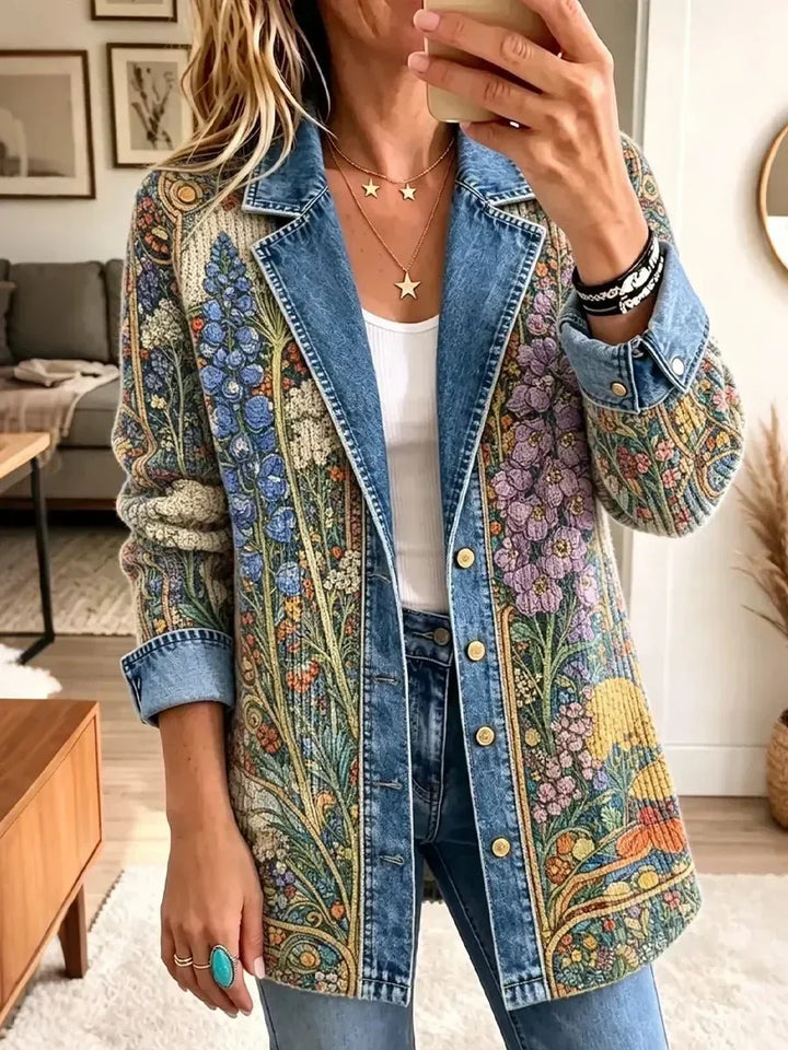 ELIZABETH | VINTAGE FLORAL DENIM JACKET FOR WOMEN