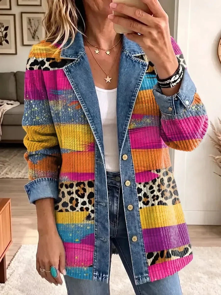 VICTORIA | RETRO LEOPARD DENIM JACKET FOR WOMEN