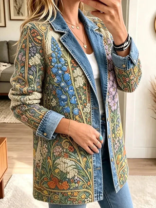 ELIZABETH | VINTAGE FLORAL DENIM JACKET FOR WOMEN