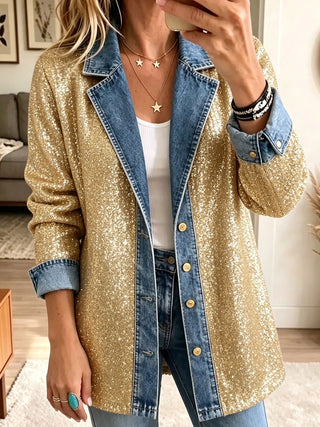 SOPHIA | GOLD GLITTER DENIM JACKET FOR WOMEN