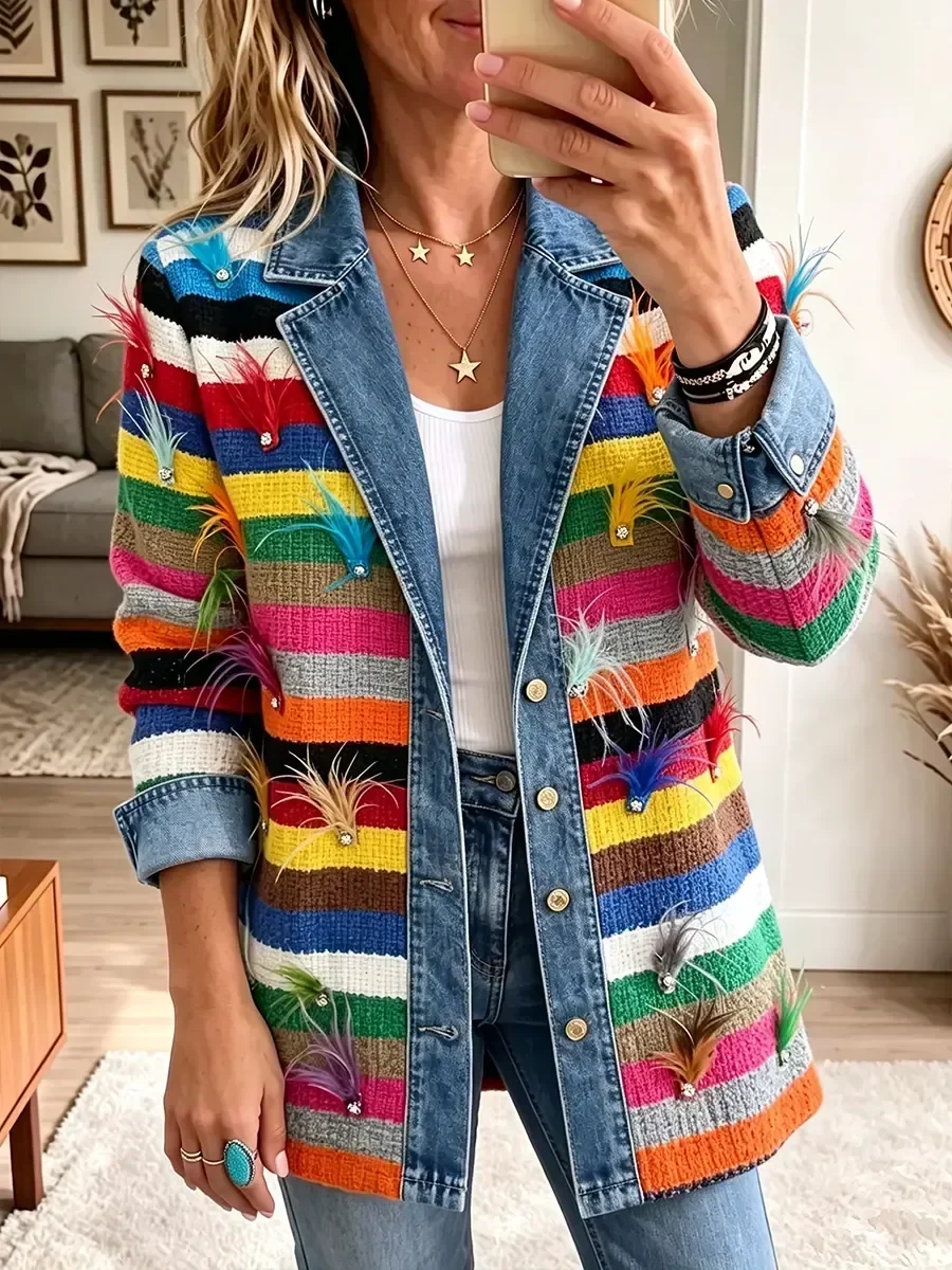 MIA | VINTAGE DENIM FEATHER JACKET FOR WOMEN
