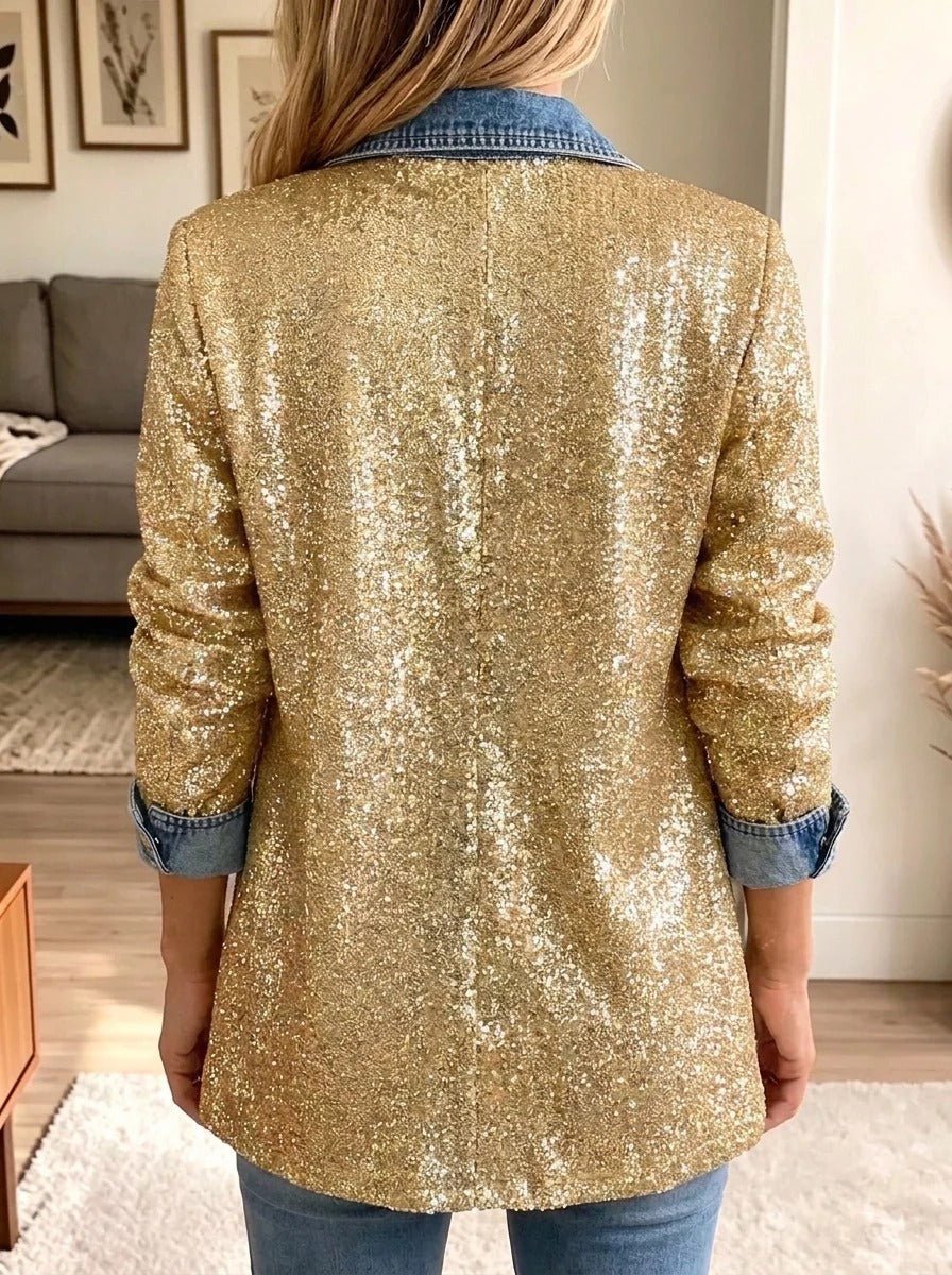 SOPHIA | GOLD GLITTER DENIM JACKET FOR WOMEN