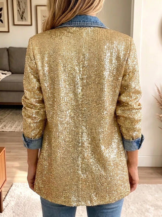 SOPHIA | GOLD GLITTER DENIM JACKET FOR WOMEN