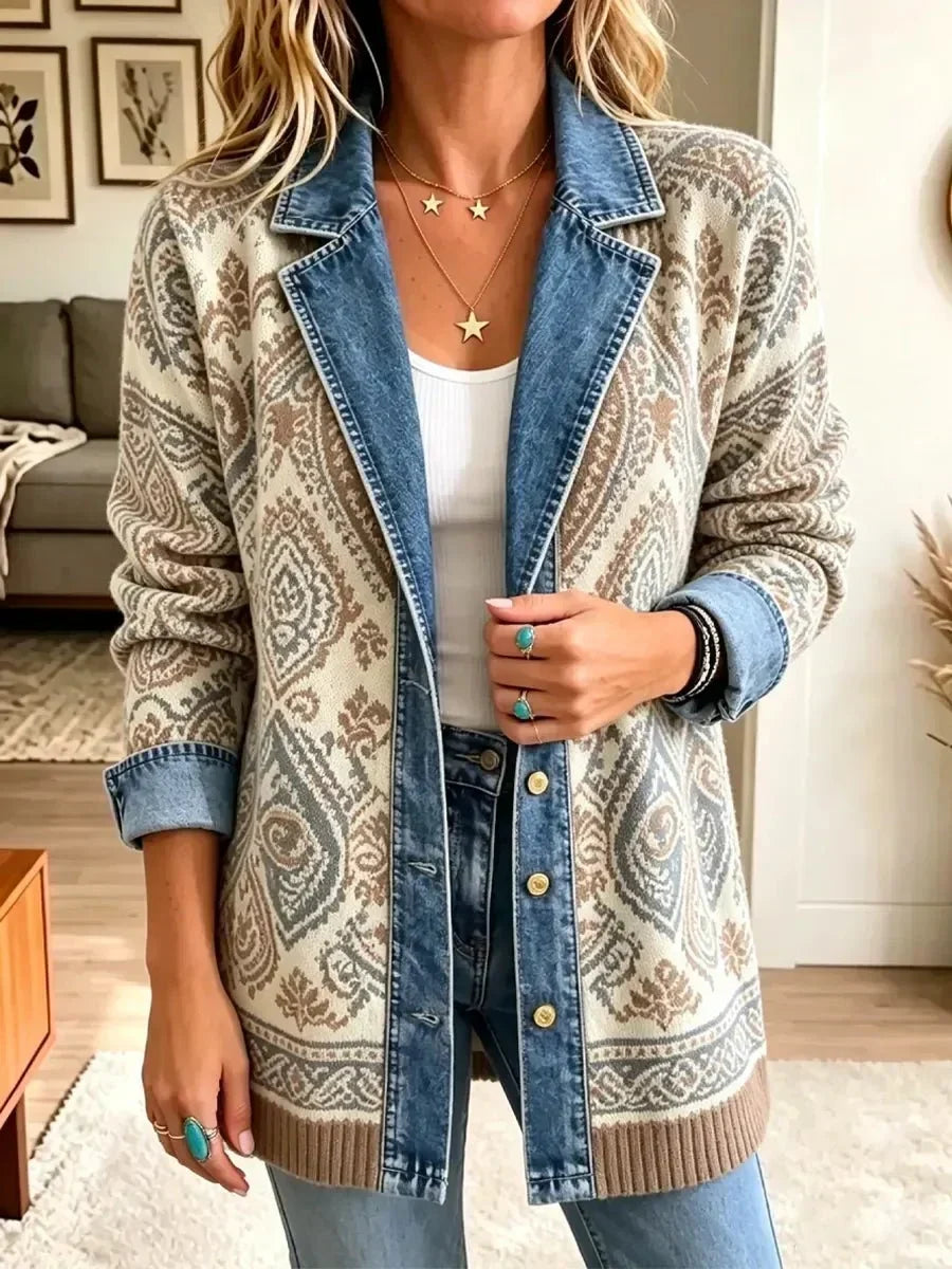 AMELIA | RETRO ETHNIC DENIM JACKET FOR WOMEN
