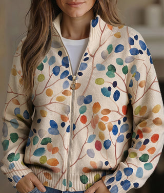 HELENA | BOTANICAL LEAF PRINT CARDIGAN FOR WOMEN