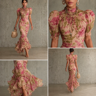 MIRABEL | FLORAL PUFF-SLEEVE MAXI DRESS FOR WOMEN