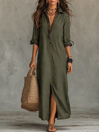 BLACK | BUTTON-FRONT BOHEMIAN MAXI DRESS FOR WOMEN