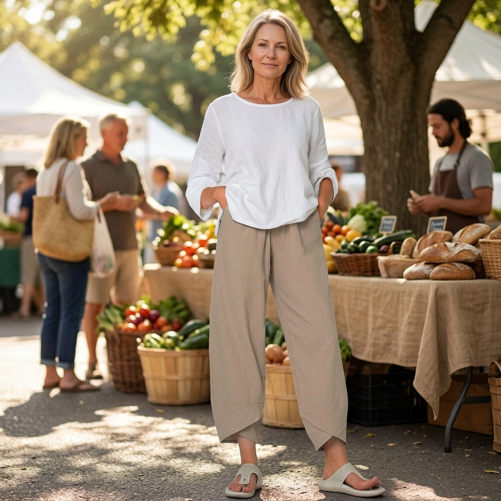 BREZIA | ASYMMETRIC LINEN CROPPED PANTS FOR WOMEN
