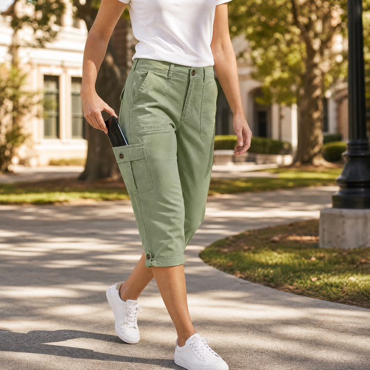MOVANA | STRETCH CAPRI POCKETS TROUSERS FOR WOMEN