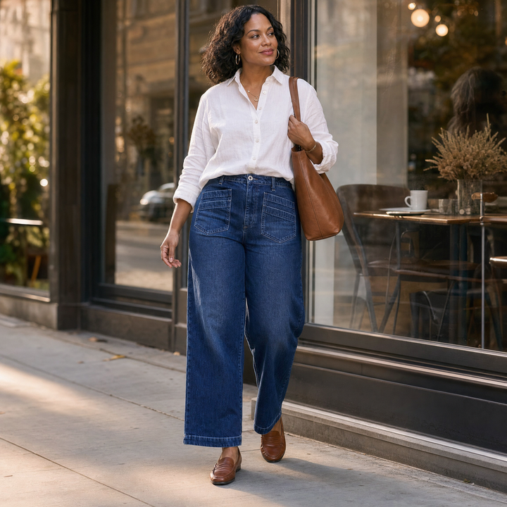 VELLORA | PATCH-POCKET WIDE-LEG JEANS FOR WOMEN