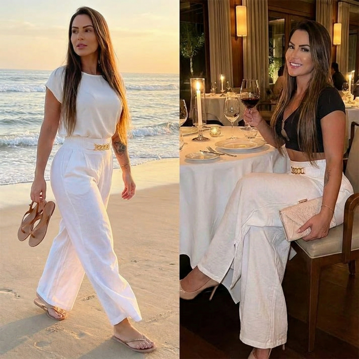 FLORENZA | GOLD WIDE LEG TROUSERS FOR WOMEN