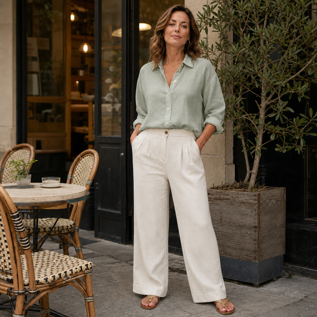 TRUELINE | COTTON-LINEN WIDE LEG TROUSERS FOR WOMEN