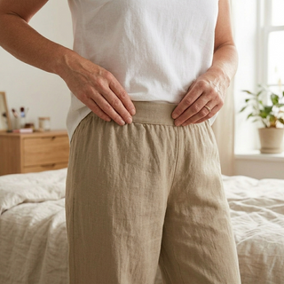 BREZIA | ASYMMETRIC LINEN CROPPED PANTS FOR WOMEN