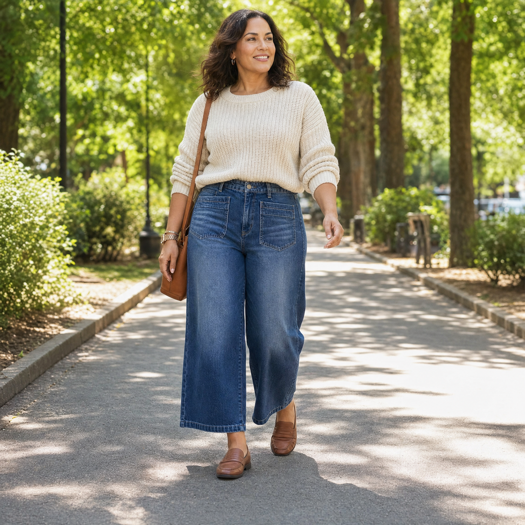 VELLORA | PATCH-POCKET WIDE-LEG JEANS FOR WOMEN