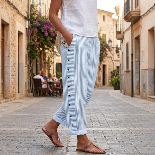 COASTLYN | STRIPED BUTTON TRIM PANTS FOR WOMEN