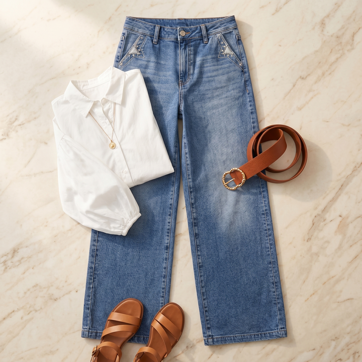 LUVENZA | VINTAGE WIDE-LEG FLARE JEANS FOR WOMEN