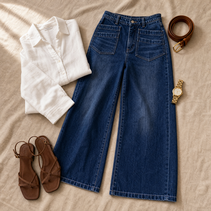 VELLORA | PATCH-POCKET WIDE-LEG JEANS FOR WOMEN