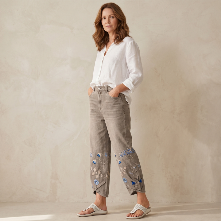 BLOOMARA | EMBROIDERED WIDE-LEG TULIP JEANS FOR WOMEN