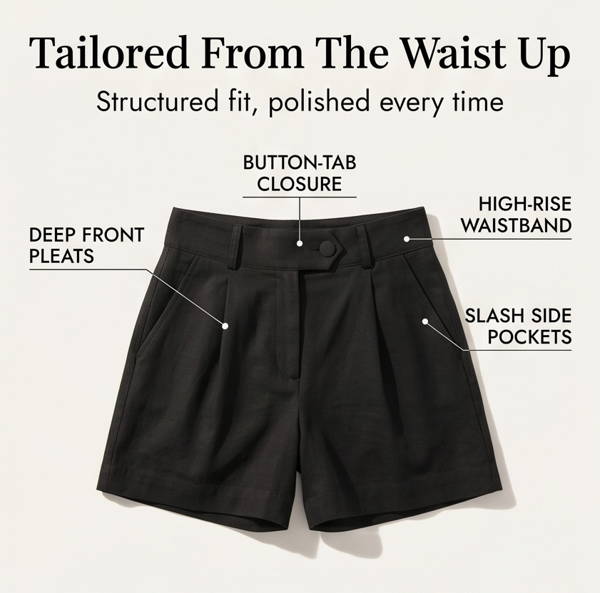 LUNAVIA | HIGH-WAIST PLEATED SHORTS FOR WOMEN